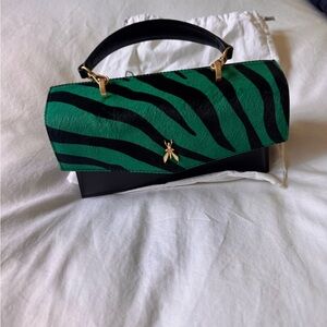 Patrizia Pepe Green and Black Zebra Clutch